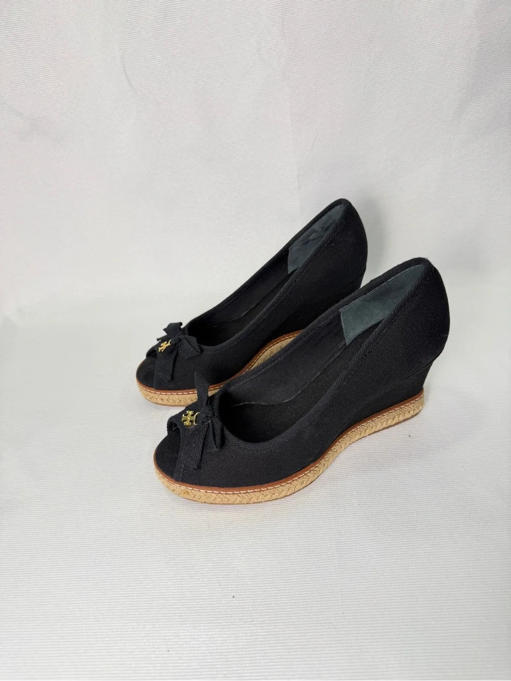 Tory Burch Black Peep-Toe Wedge Wedges